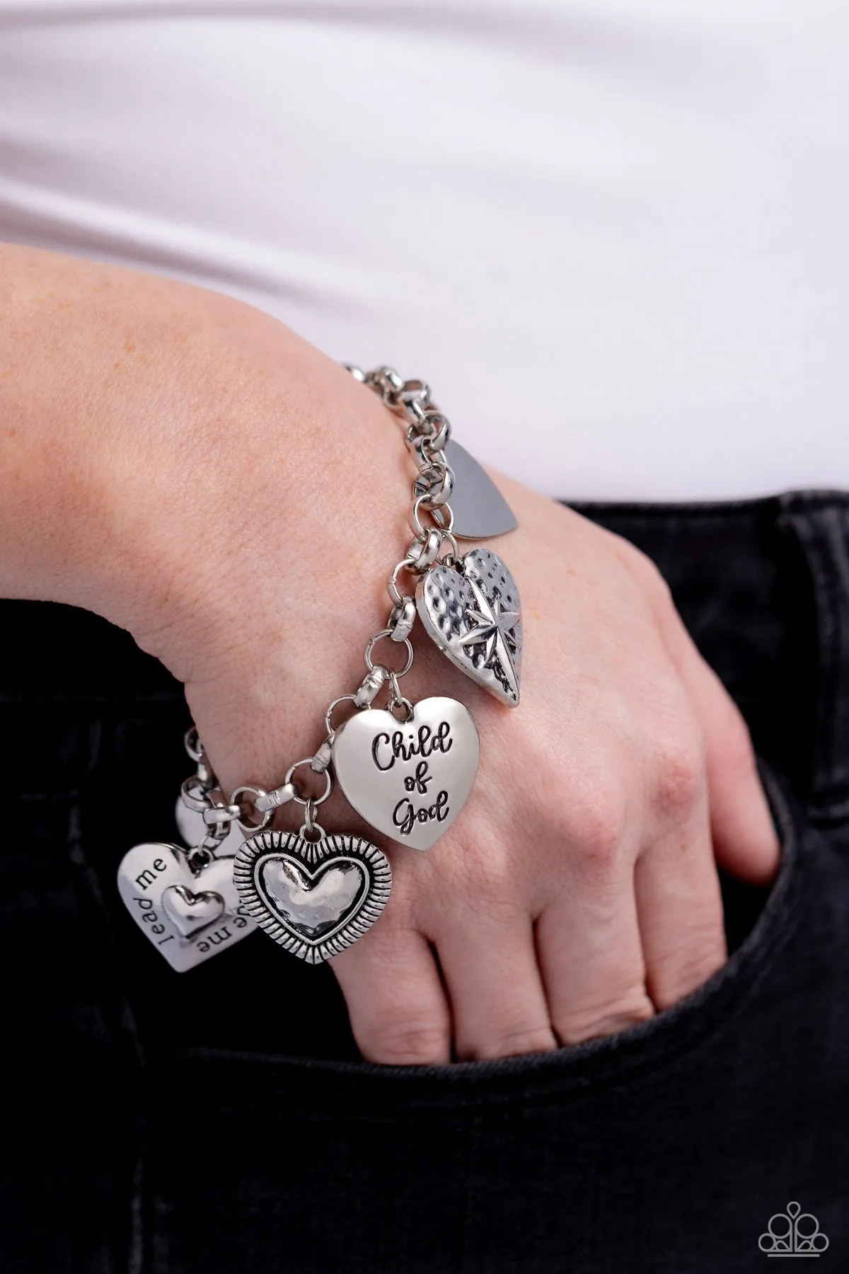 Child of God - Silver - "Lead Me, Guide Me" Heart Charm Inspirational/Religious Paparazzi Lobster Claw Bracelet