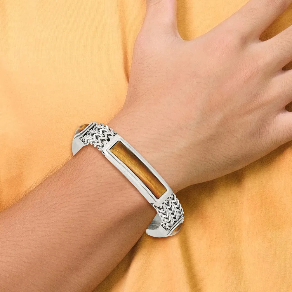 Chisel Stainless Steel Brushed and Polished with Tiger's Eye Inlay 8.25 inch Bracelet