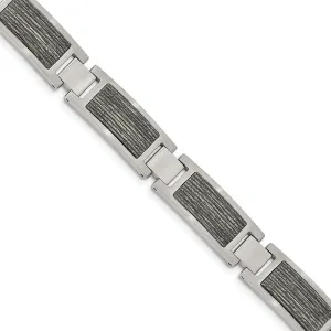 Chisel Stainless Steel Brushed with Grey Wood Inlay 8.75 inch Link Bracelet