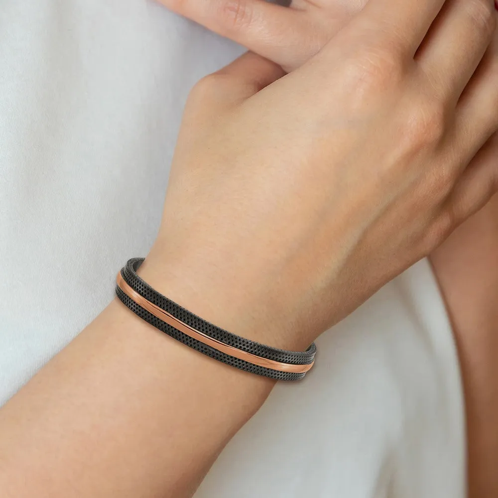 Chisel Stainless Steel Polished and Textured Black and Brown IP-plated 10mm Cuff Bangle
