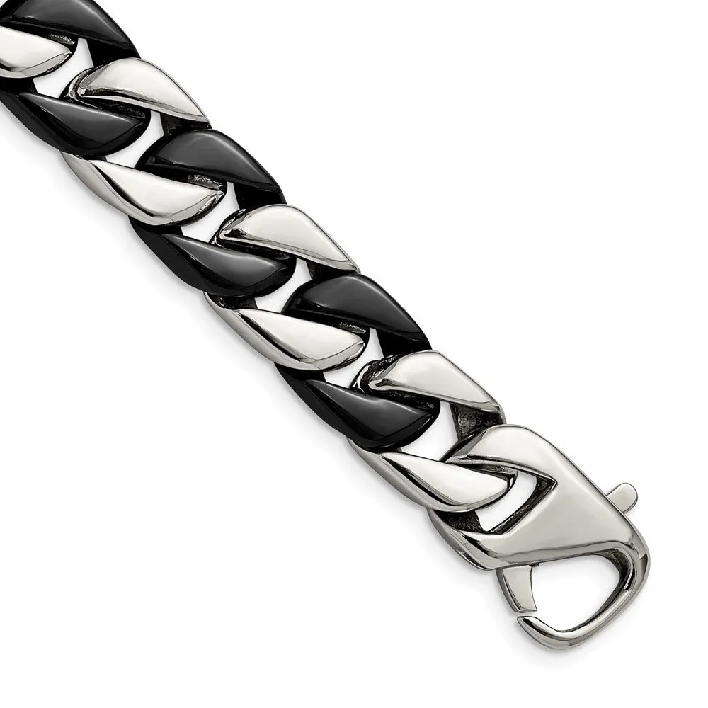 Chisel Stainless Steel Polished Black IP-plated 8.75 inch Curb Bracelet