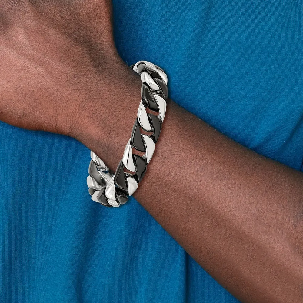 Chisel Stainless Steel Polished Black IP-plated 8.75 inch Curb Bracelet