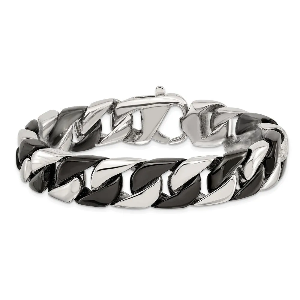 Chisel Stainless Steel Polished Black IP-plated 8.75 inch Curb Bracelet