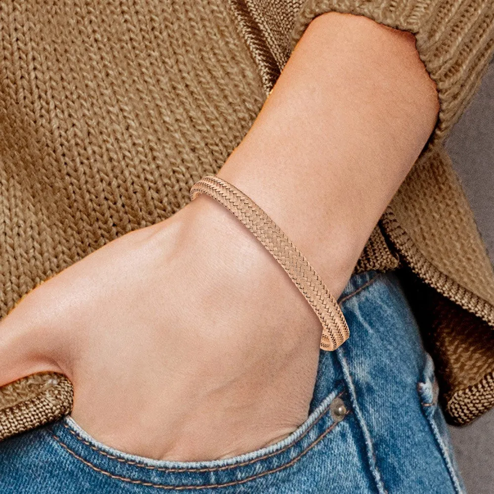 Chisel Stainless Steel Polished Rose IP-plated 6mm Mesh Wire Cuff Bangle