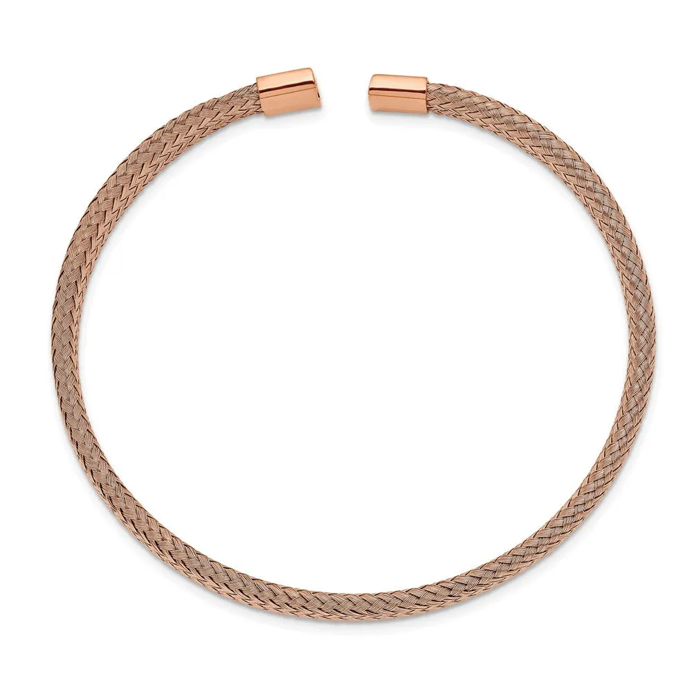 Chisel Stainless Steel Polished Rose IP-plated 6mm Mesh Wire Cuff Bangle