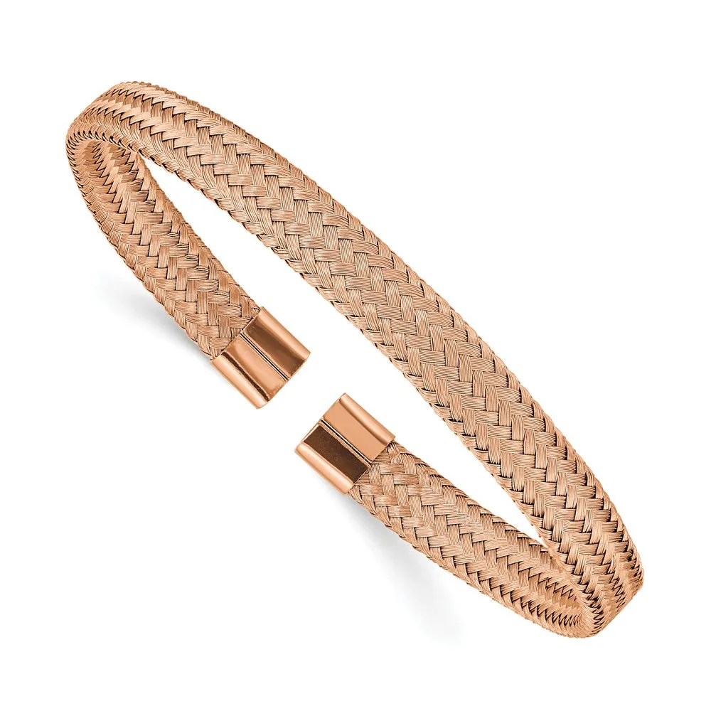 Chisel Stainless Steel Polished Rose IP-plated 6mm Mesh Wire Cuff Bangle