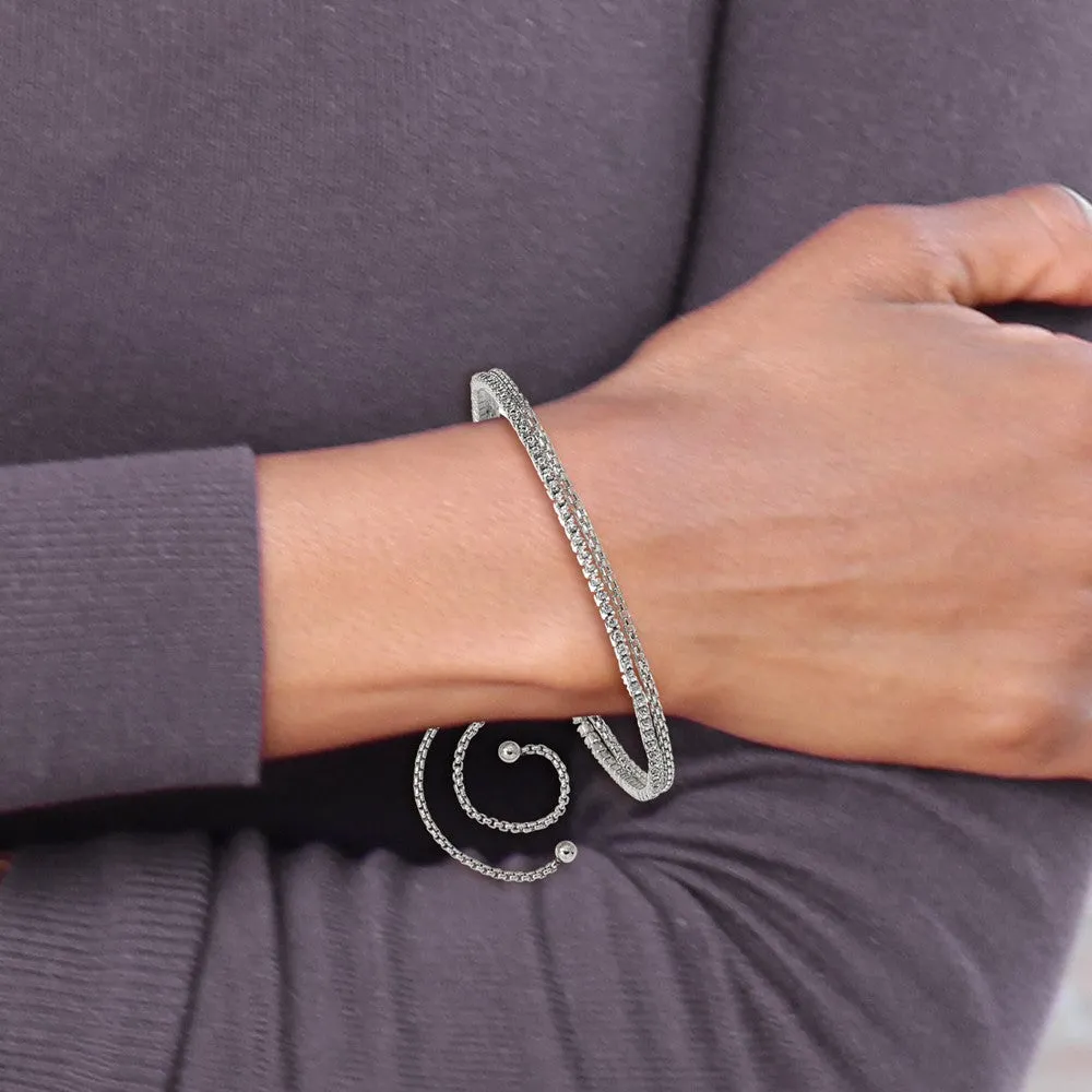 Chisel Stainless Steel Polished with CZ 2 Strand Adjustable Bracelet
