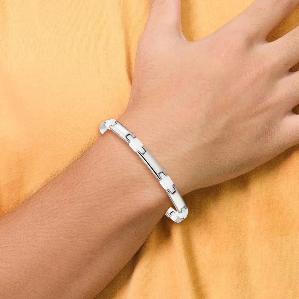 Chisel Stainless Steel Polished with White Ceramic 7.5 inch Link Bracelet