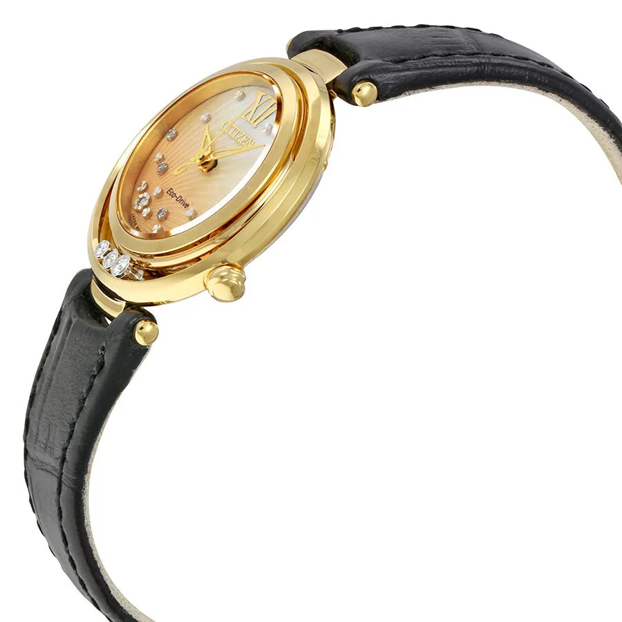 Citizen Sunrise Eco-Drive Diamond Black Leather Strap Ladies Watch CZ EM0322-02Y