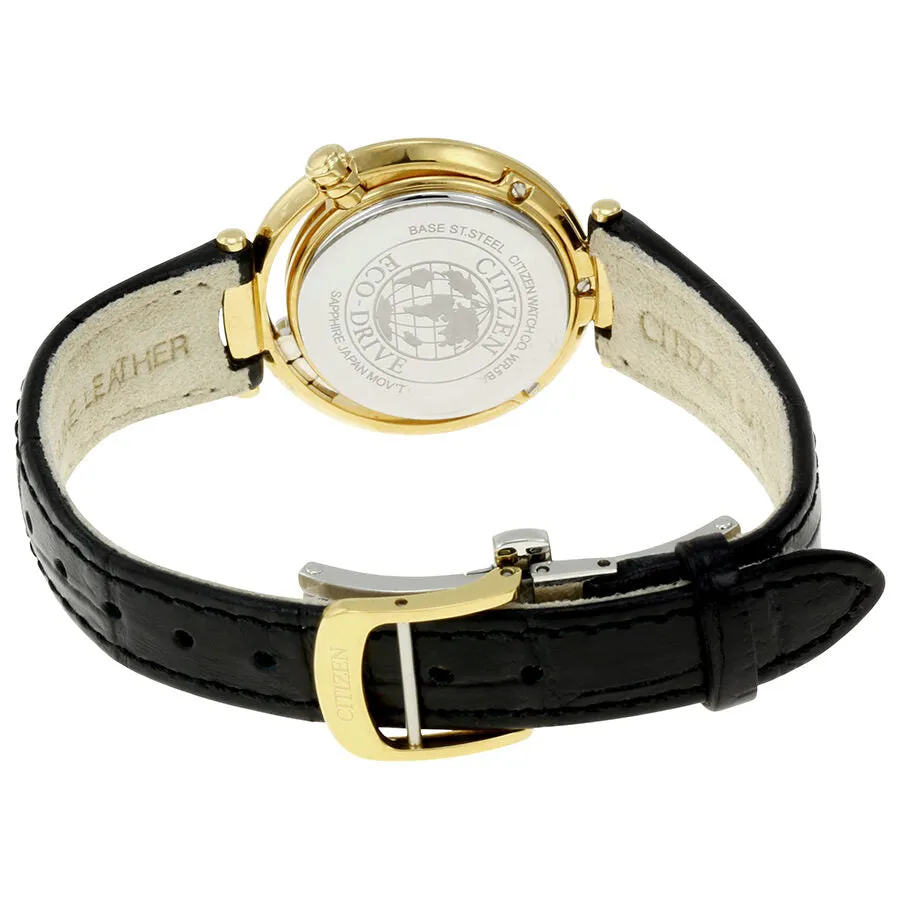 Citizen Sunrise Eco-Drive Diamond Black Leather Strap Ladies Watch CZ EM0322-02Y