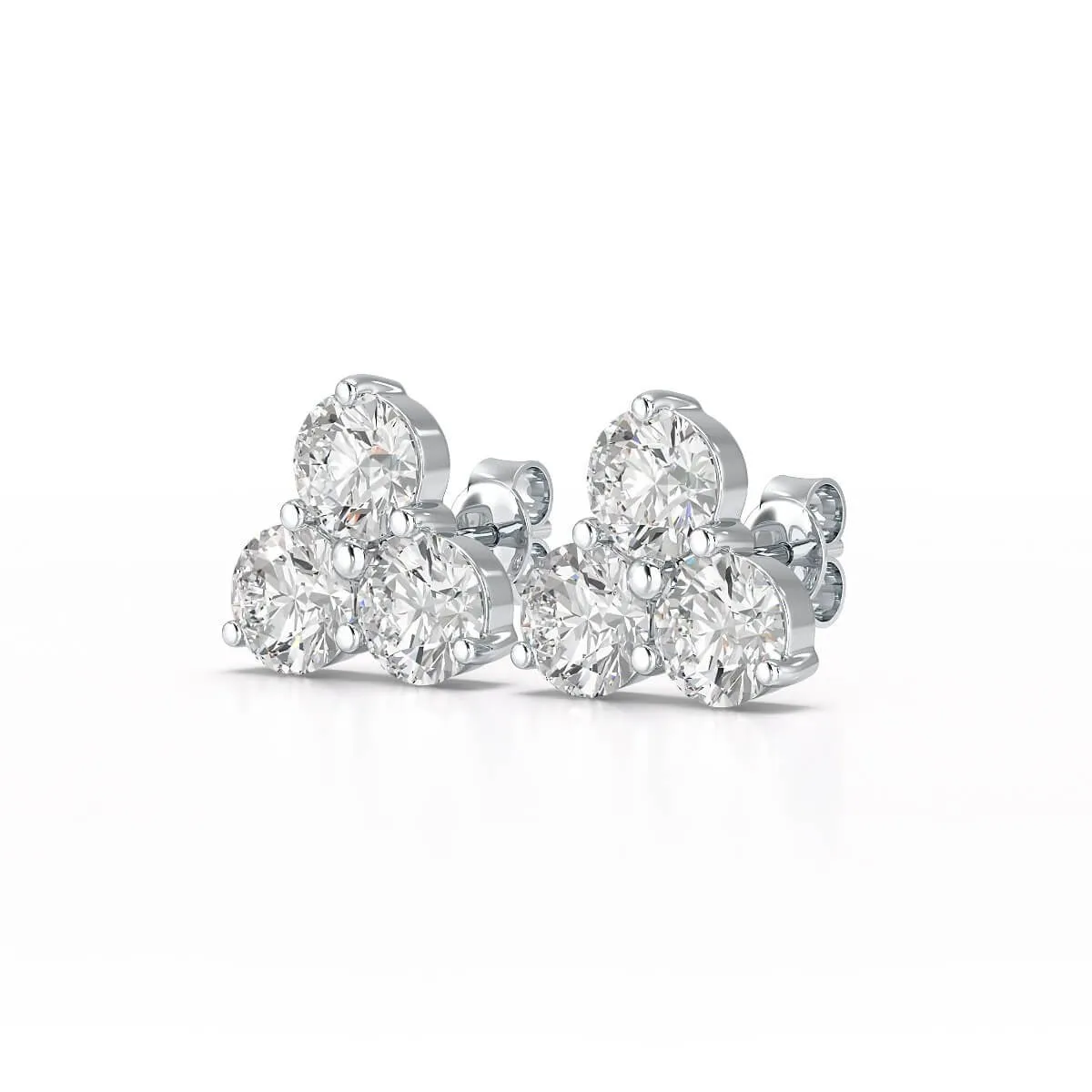 Classic Three Stone Round Diamond Earrings