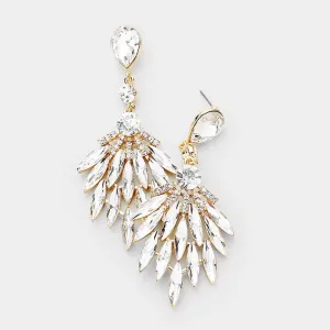 Clear Crystal Cluster Leaf Pageant Earrings on Gold | 252132