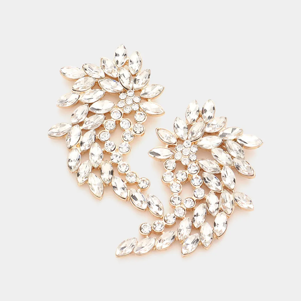 Clear Marquise and Round Stone Cluster Angel Wing Pageant Earrings on Gold | Prom Earrings |  590050