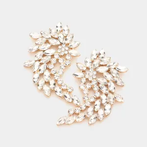 Clear Marquise and Round Stone Cluster Angel Wing Pageant Earrings on Gold | Prom Earrings |  590050