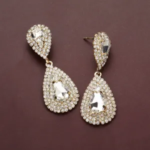Clear Marquise Stone Flower Pageant Earrings  | Clear Evening Earrings on Gold|  646924