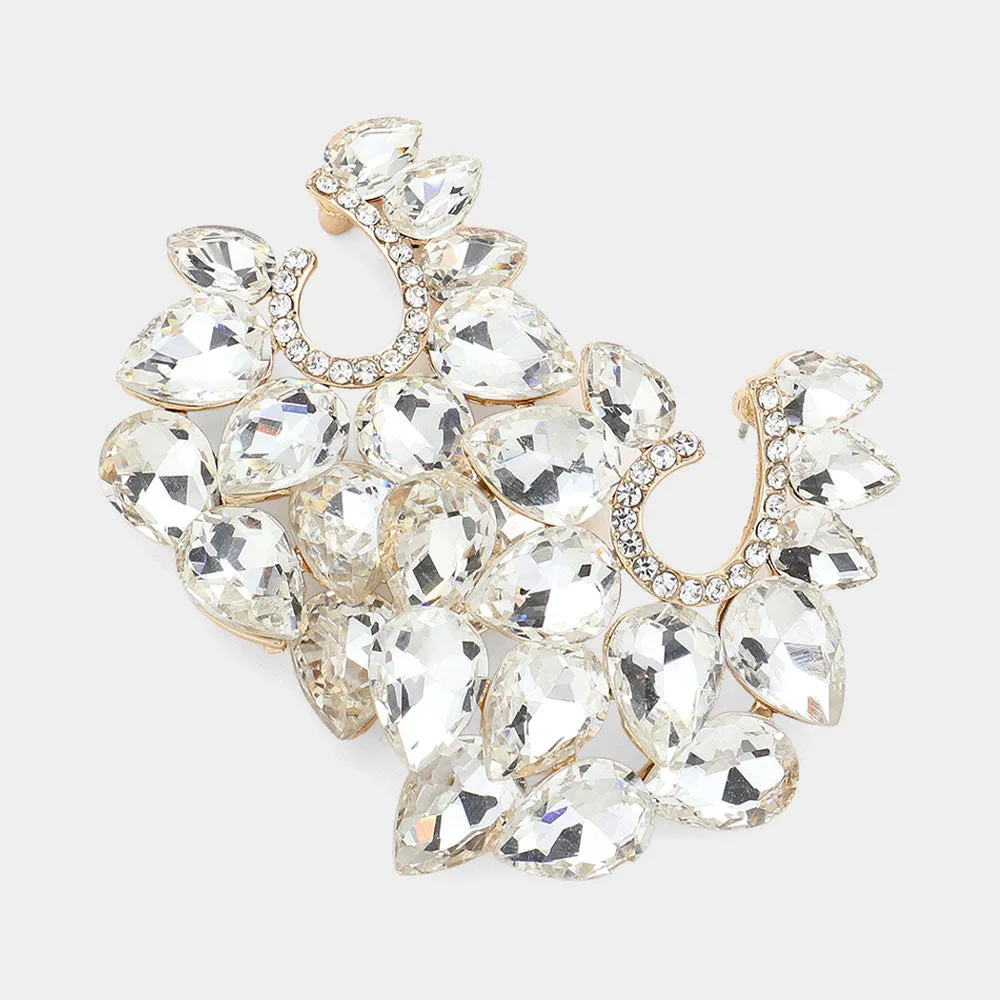 Cluster of Clear Teardrop Stones Pageant Earrings on Gold| Prom Earrings | 624315