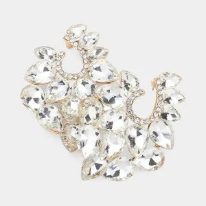 Cluster of Clear Teardrop Stones Pageant Earrings on Gold| Prom Earrings | 624315