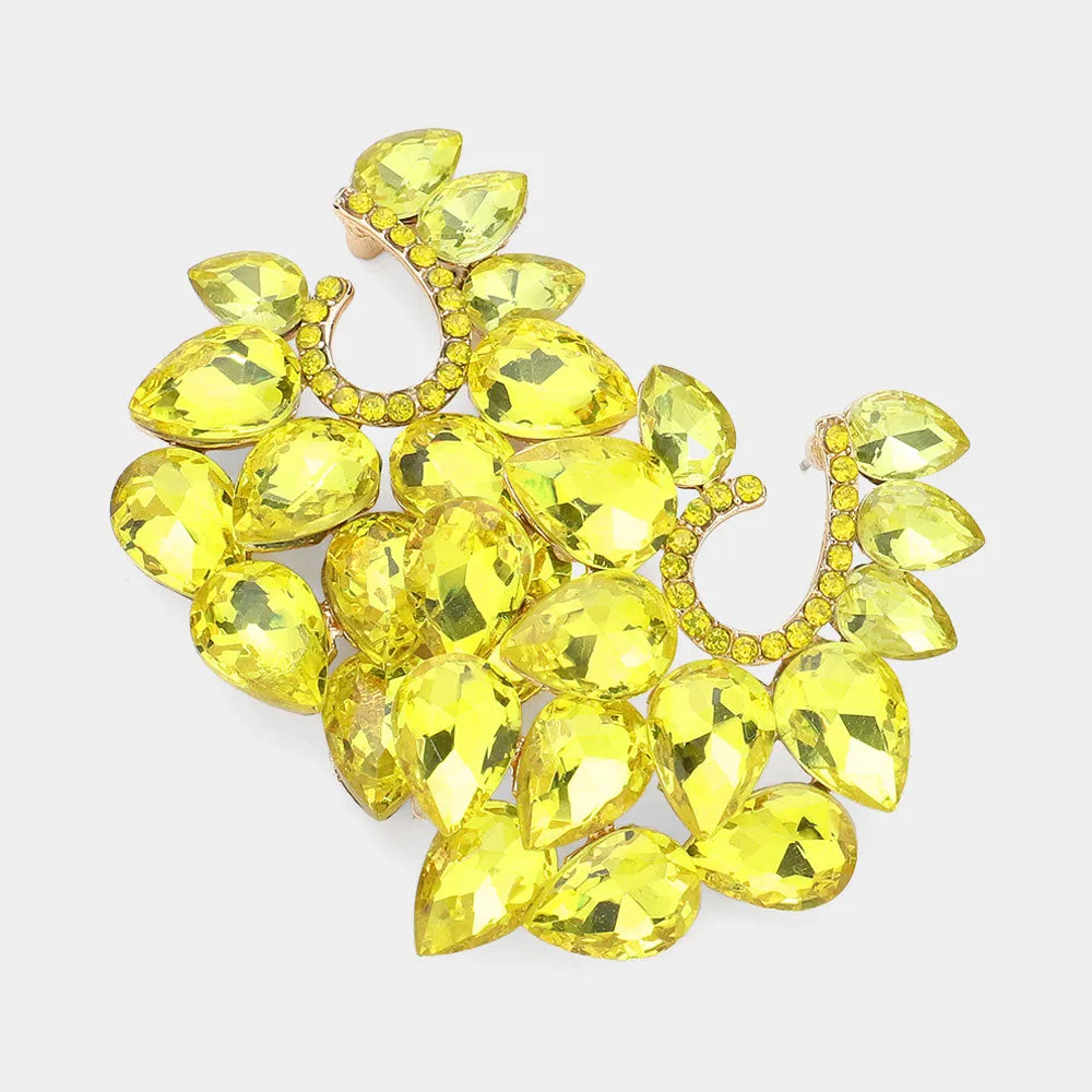 Cluster of Yellow Teardrop Stones Pageant Earrings | Prom Earrings | 624322