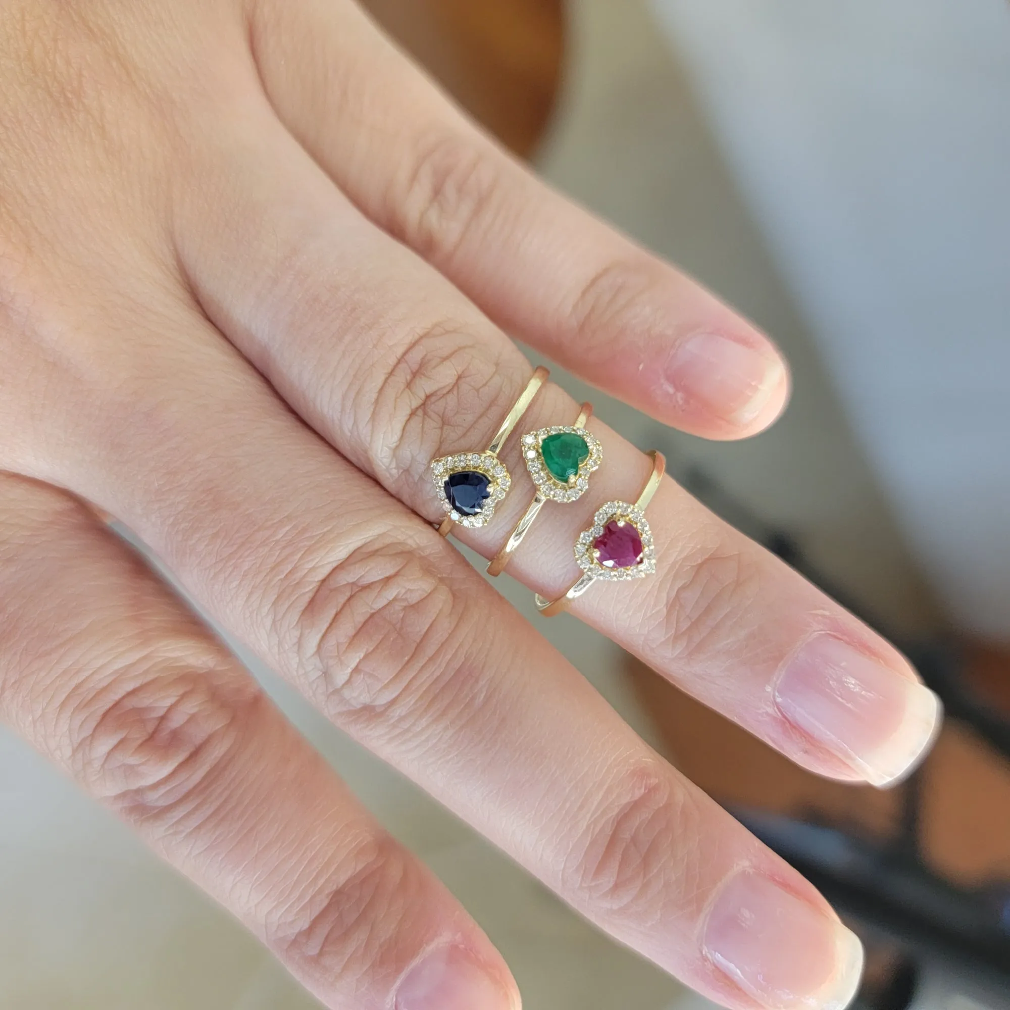 Color Stone and Diamond Heart Ring