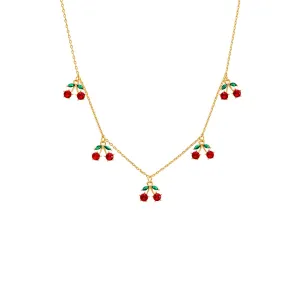 Colored Multi Cherry Dangling Necklace