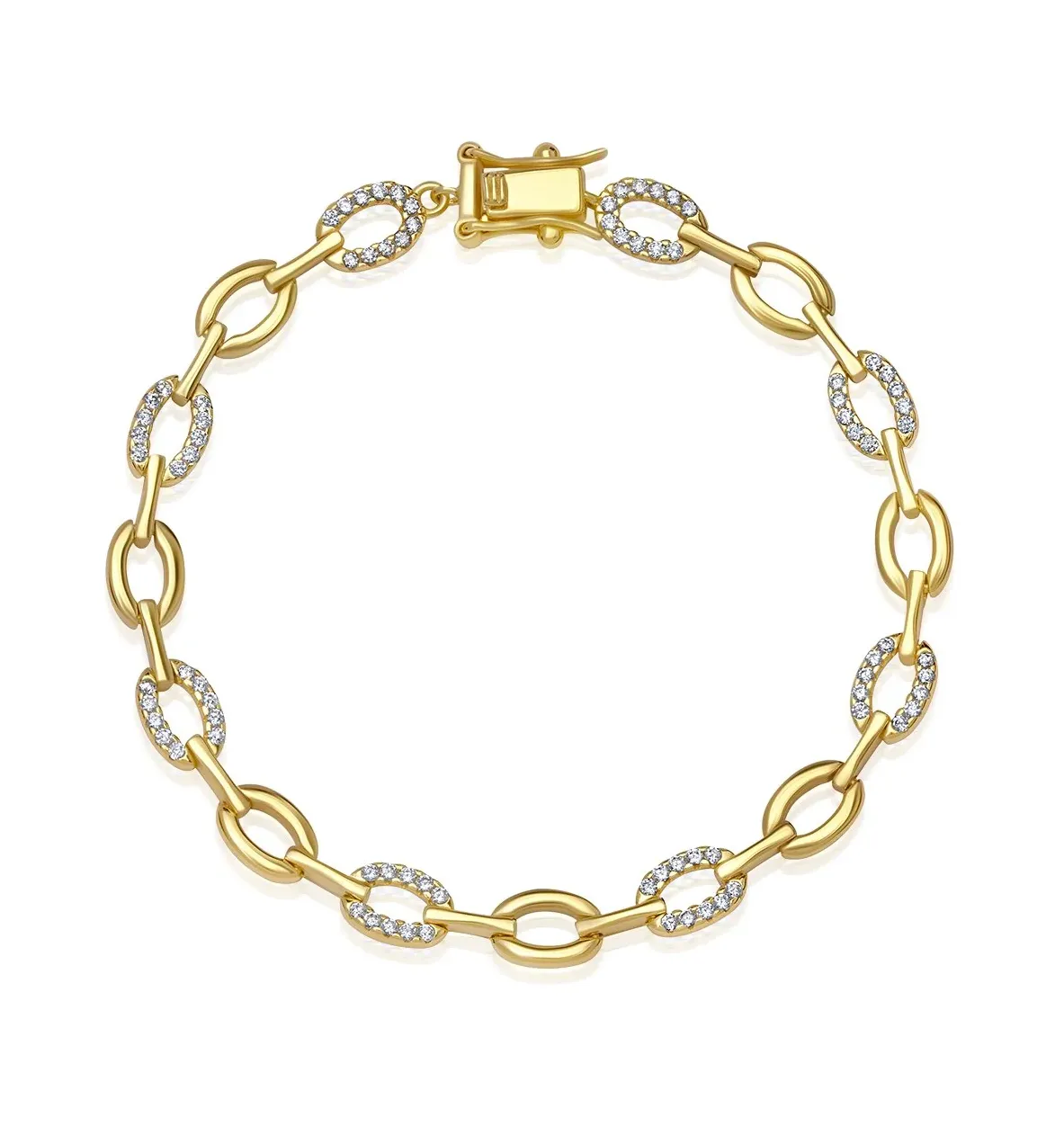 Crislu Pave Oval Linked Bracelet Finished in 18kt Yellow Gold