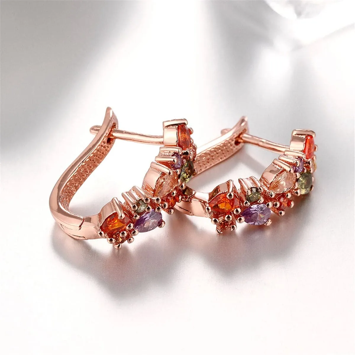 Cubic Zirconia & Crystal 18K Rose Gold-Plated Cluster Huggie Earrings