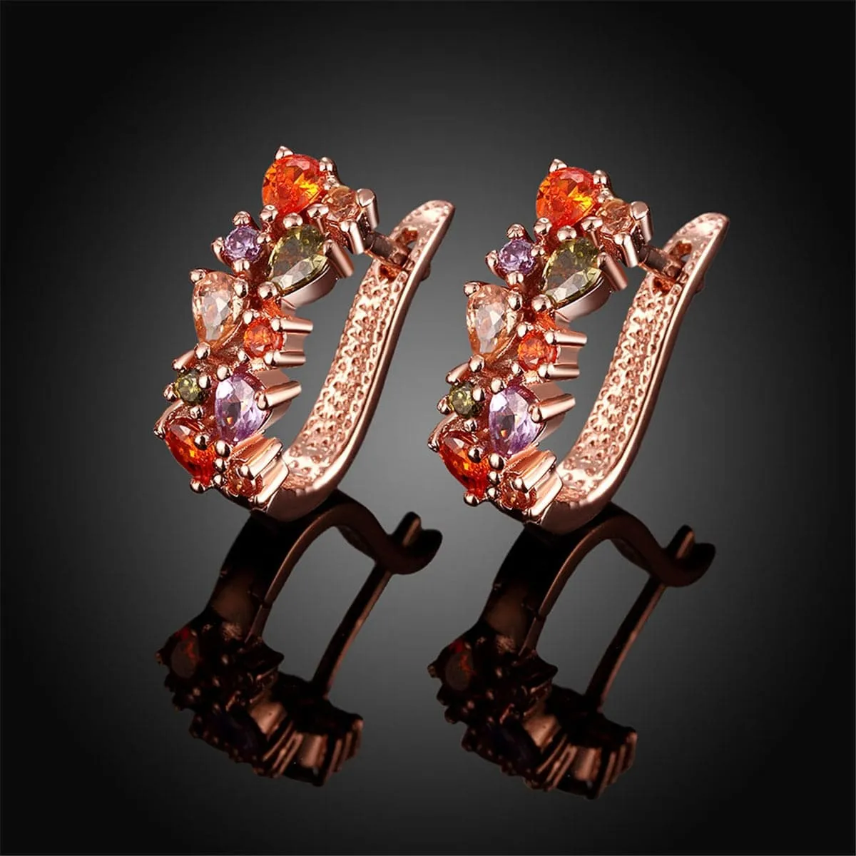Cubic Zirconia & Crystal 18K Rose Gold-Plated Cluster Huggie Earrings