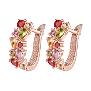 Cubic Zirconia & Crystal 18K Rose Gold-Plated Cluster Huggie Earrings