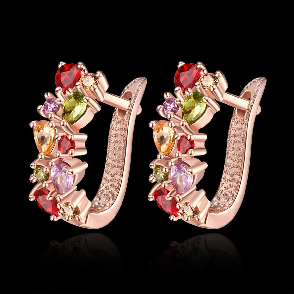 Cubic Zirconia & Crystal 18K Rose Gold-Plated Cluster Huggie Earrings