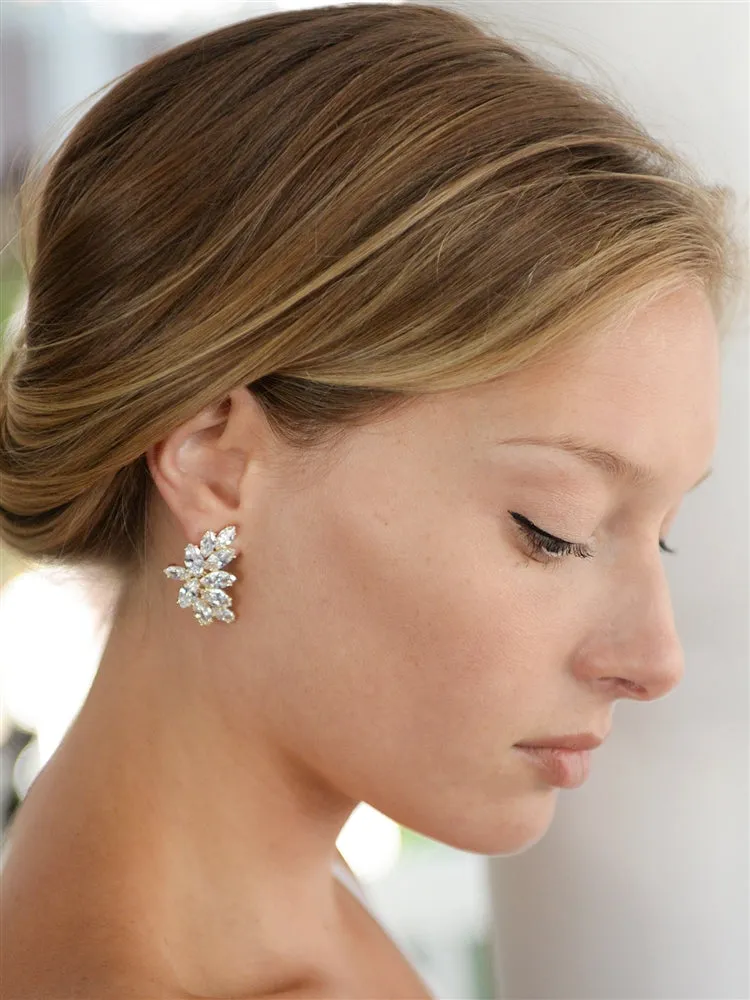 Cubic Zirconia Marquis Cluster Gold Earrings
