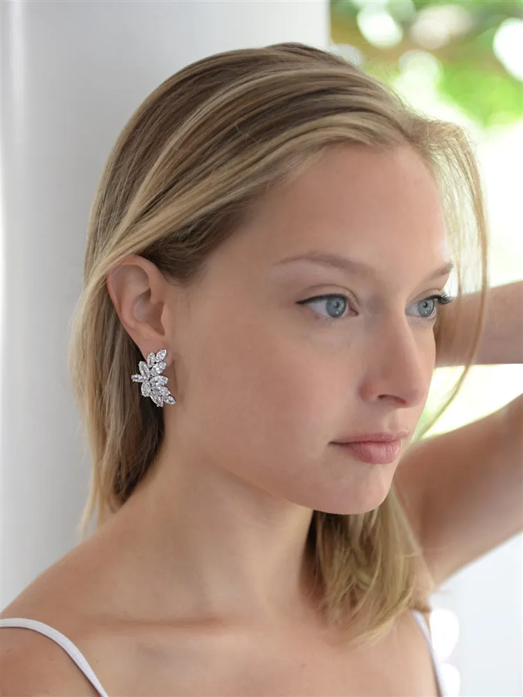 Cubic Zirconia Marquis Cluster Silver Earrings