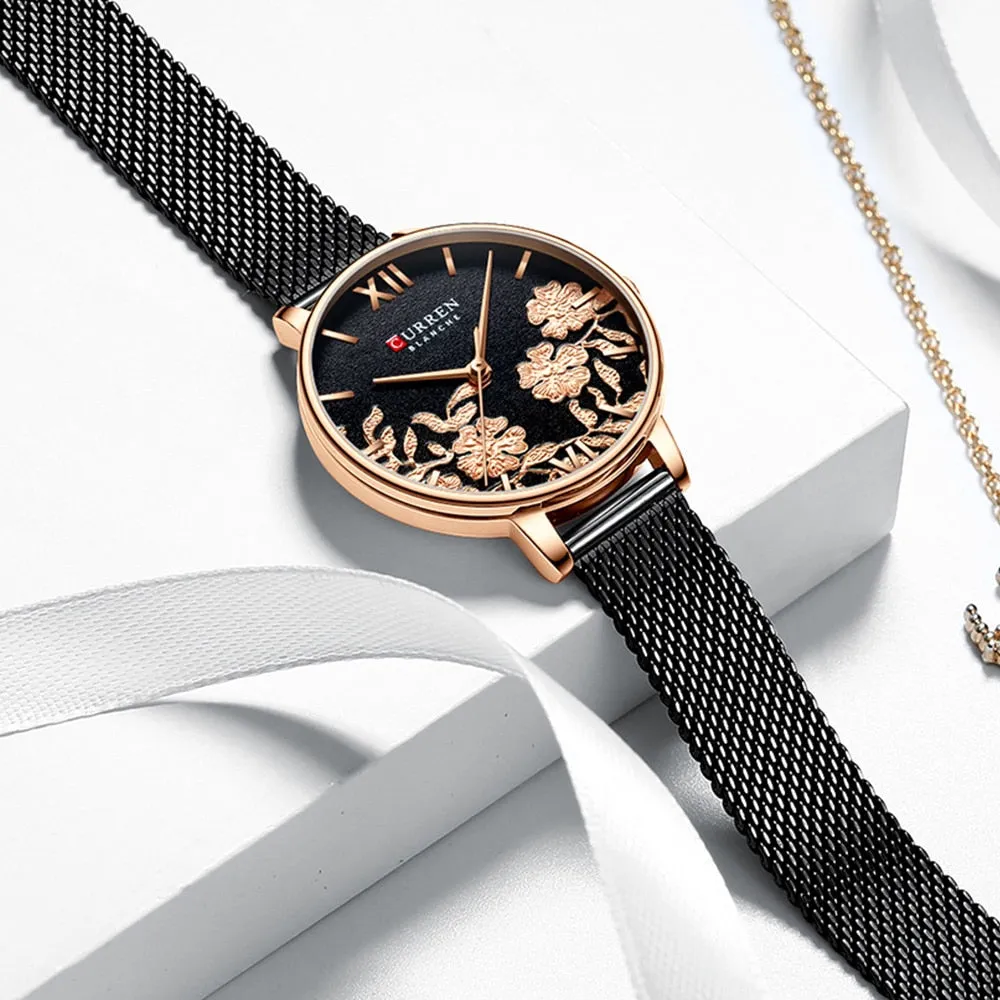CURREN Women Watches Top Brand Luxury Rose Gold Bracelets Watch Ladies Stainless Steel Quartz Lady Wristwatches Relogio Feminino