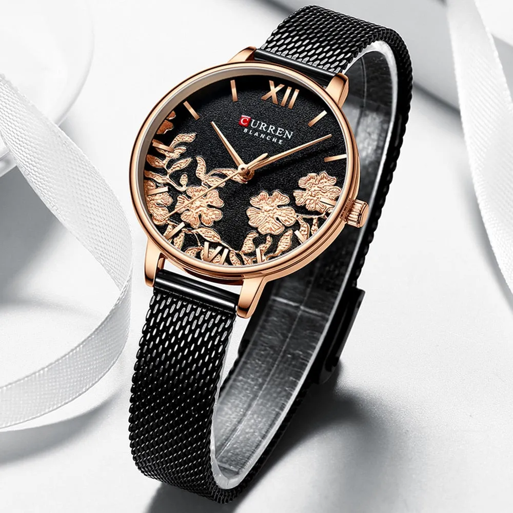 CURREN Women Watches Top Brand Luxury Rose Gold Bracelets Watch Ladies Stainless Steel Quartz Lady Wristwatches Relogio Feminino