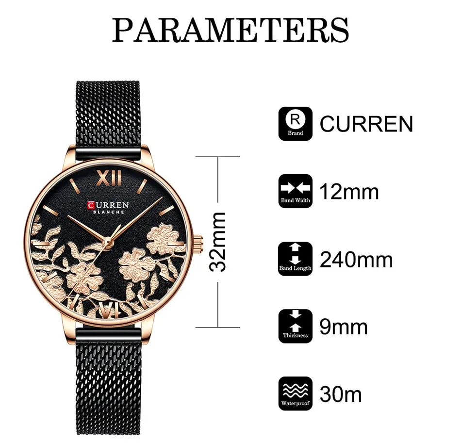 CURREN Women Watches Top Brand Luxury Rose Gold Bracelets Watch Ladies Stainless Steel Quartz Lady Wristwatches Relogio Feminino