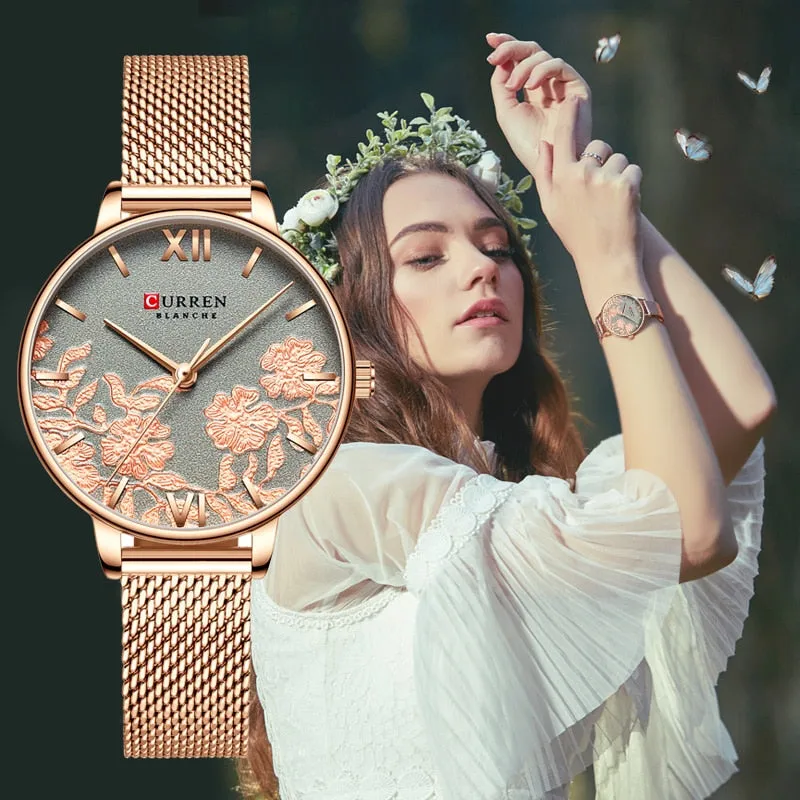 CURREN Women Watches Top Brand Luxury Rose Gold Bracelets Watch Ladies Stainless Steel Quartz Lady Wristwatches Relogio Feminino