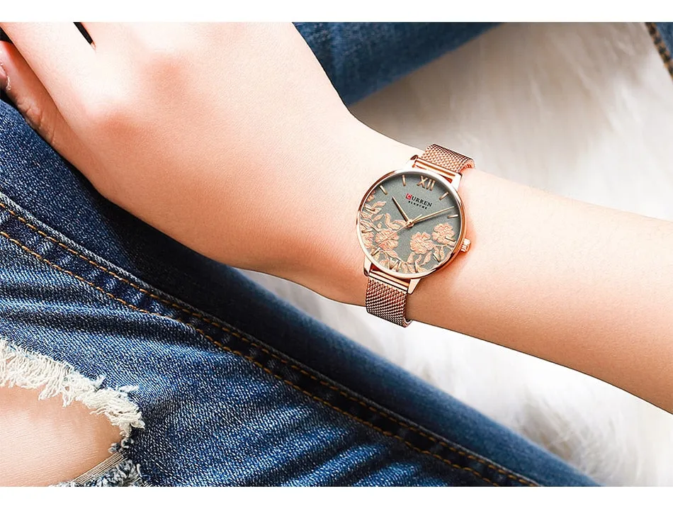 CURREN Women Watches Top Brand Luxury Rose Gold Bracelets Watch Ladies Stainless Steel Quartz Lady Wristwatches Relogio Feminino