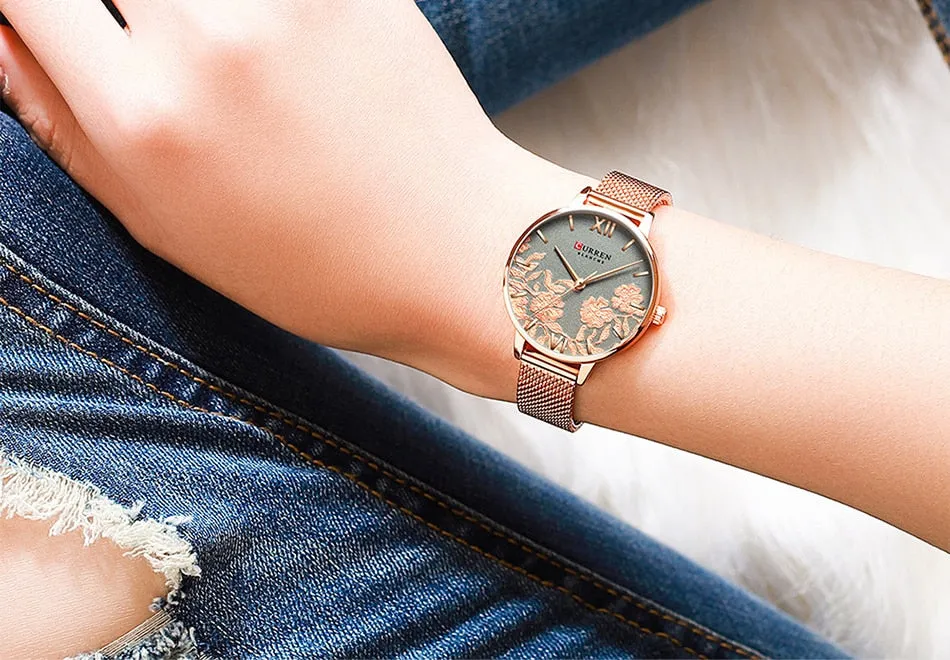 CURREN Women Watches Top Brand Luxury Rose Gold Bracelets Watch Ladies Stainless Steel Quartz Lady Wristwatches Relogio Feminino