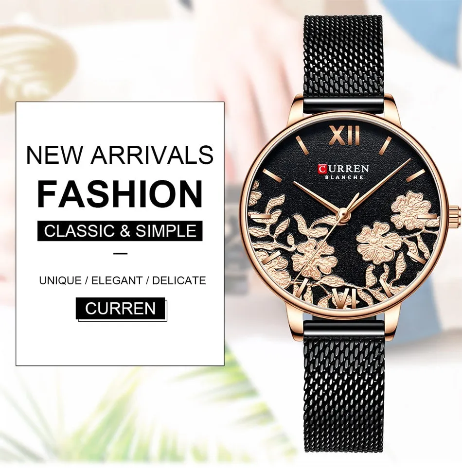CURREN Women Watches Top Brand Luxury Rose Gold Bracelets Watch Ladies Stainless Steel Quartz Lady Wristwatches Relogio Feminino