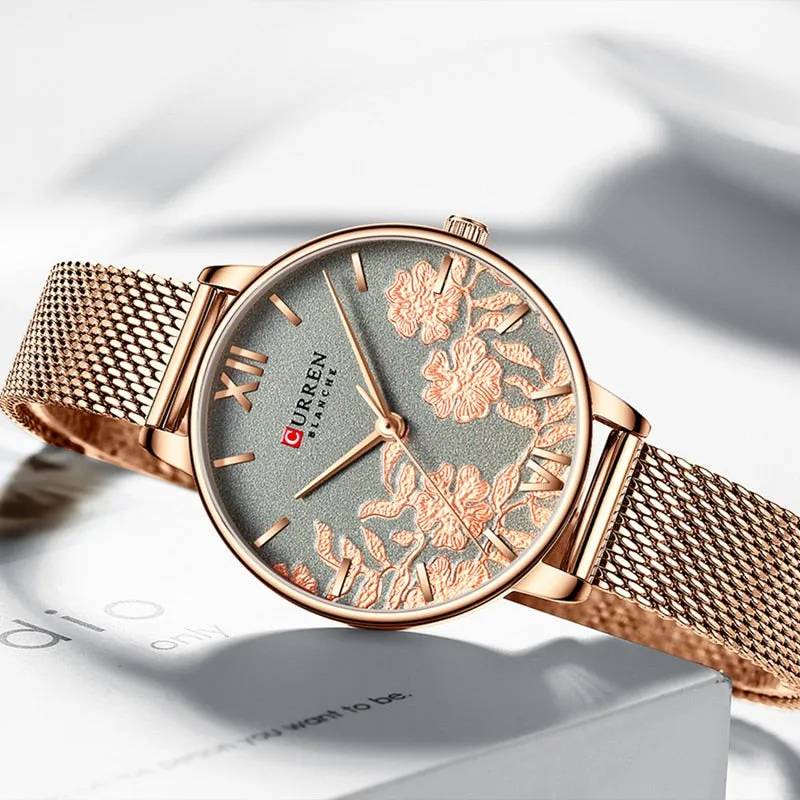 CURREN Women Watches Top Brand Luxury Rose Gold Bracelets Watch Ladies Stainless Steel Quartz Lady Wristwatches Relogio Feminino