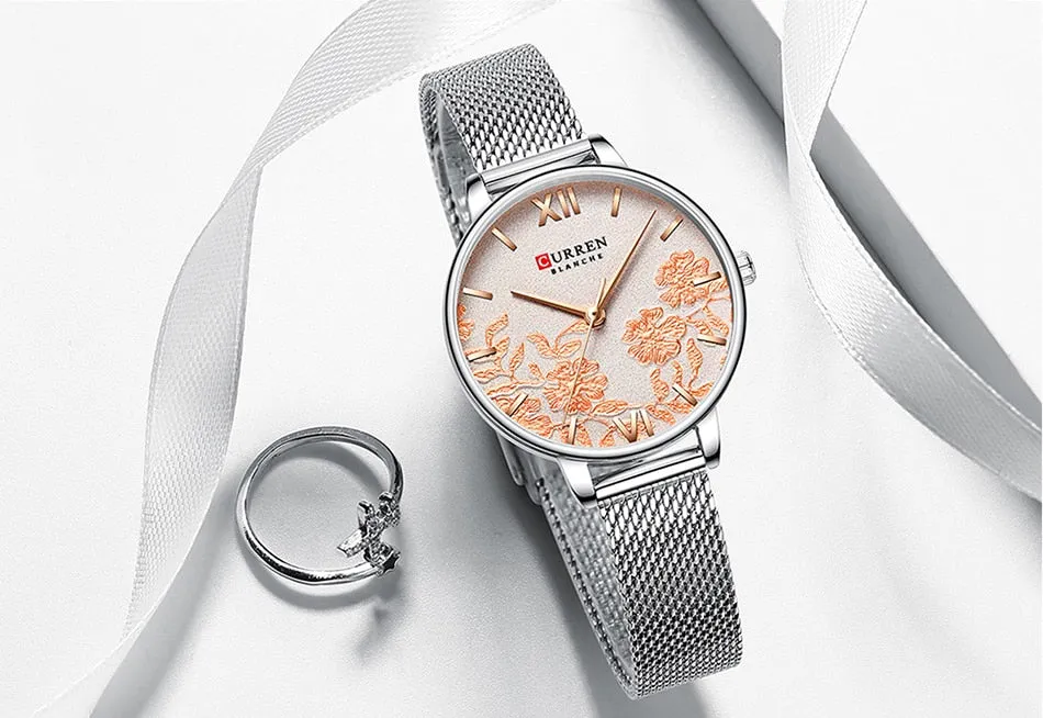 CURREN Women Watches Top Brand Luxury Rose Gold Bracelets Watch Ladies Stainless Steel Quartz Lady Wristwatches Relogio Feminino