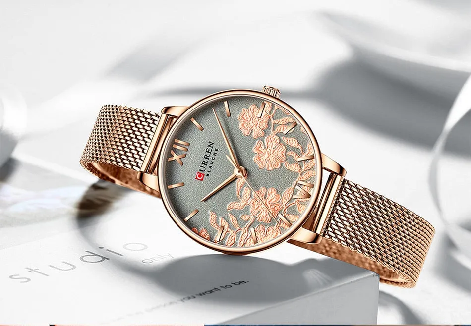 CURREN Women Watches Top Brand Luxury Rose Gold Bracelets Watch Ladies Stainless Steel Quartz Lady Wristwatches Relogio Feminino