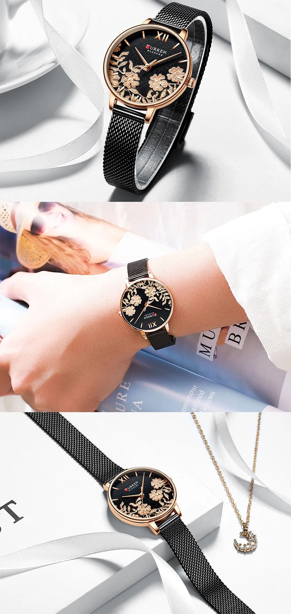 CURREN Women Watches Top Brand Luxury Rose Gold Bracelets Watch Ladies Stainless Steel Quartz Lady Wristwatches Relogio Feminino