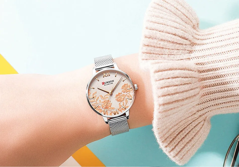 CURREN Women Watches Top Brand Luxury Rose Gold Bracelets Watch Ladies Stainless Steel Quartz Lady Wristwatches Relogio Feminino