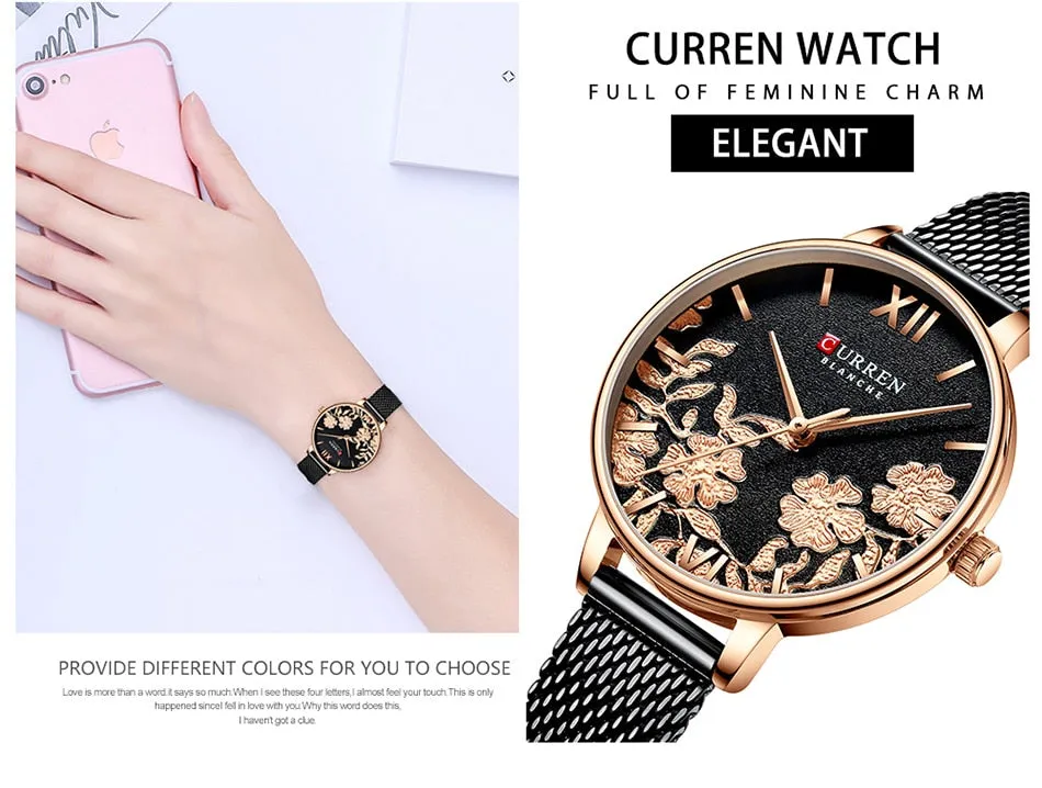 CURREN Women Watches Top Brand Luxury Rose Gold Bracelets Watch Ladies Stainless Steel Quartz Lady Wristwatches Relogio Feminino
