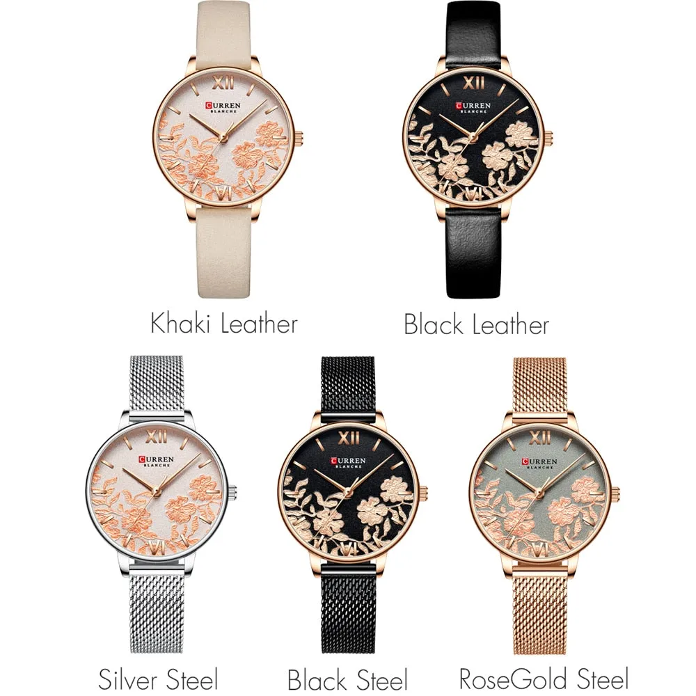 CURREN Women Watches Top Brand Luxury Rose Gold Bracelets Watch Ladies Stainless Steel Quartz Lady Wristwatches Relogio Feminino
