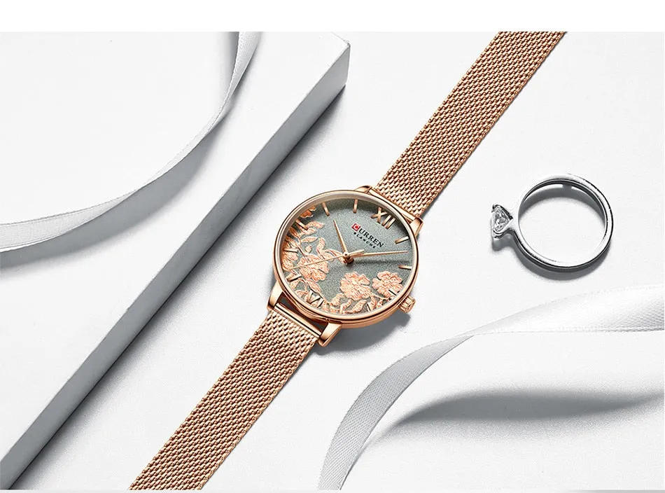 CURREN Women Watches Top Brand Luxury Rose Gold Bracelets Watch Ladies Stainless Steel Quartz Lady Wristwatches Relogio Feminino