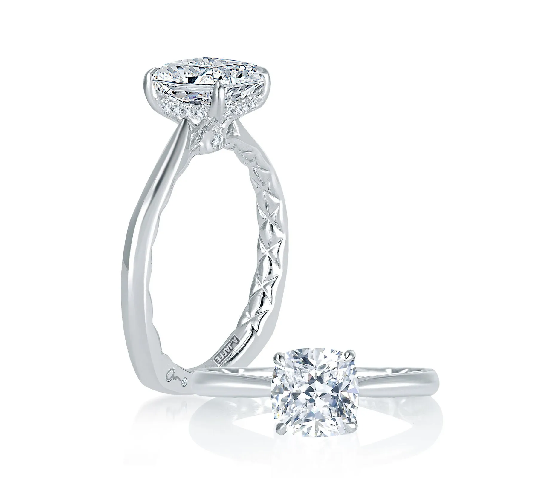Cushion Cut Platinum Solitaire with Hidden Halo