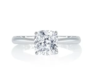 Cushion Cut Platinum Solitaire with Hidden Halo