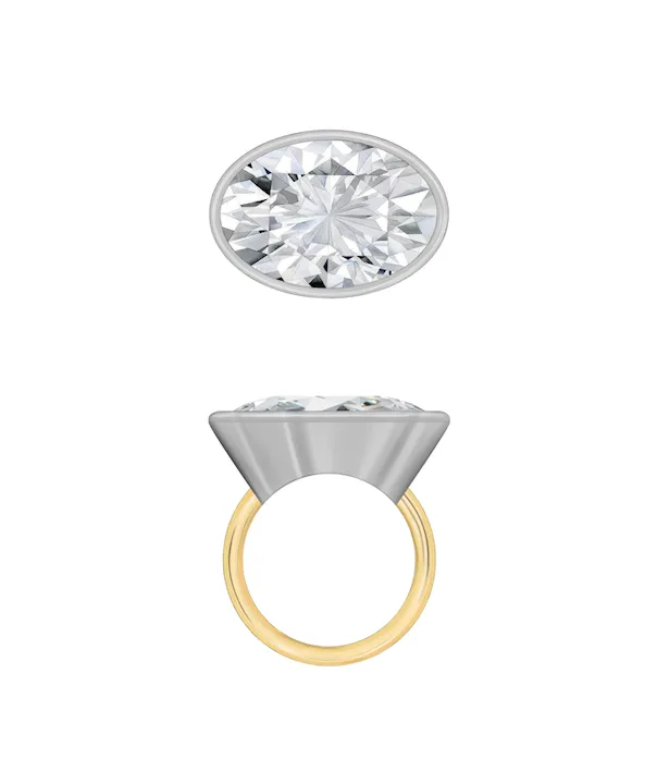 Custom Bezel-Set Oval White Sapphire Ring, 18K Gold & Platinum