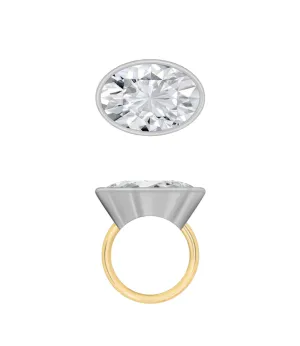 Custom Bezel-Set Oval White Sapphire Ring, 18K Gold & Platinum